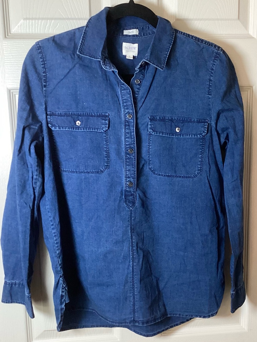 J. Crew Boy Fit Blue Denim Long Sleeve Pullover Shirt - Size Small